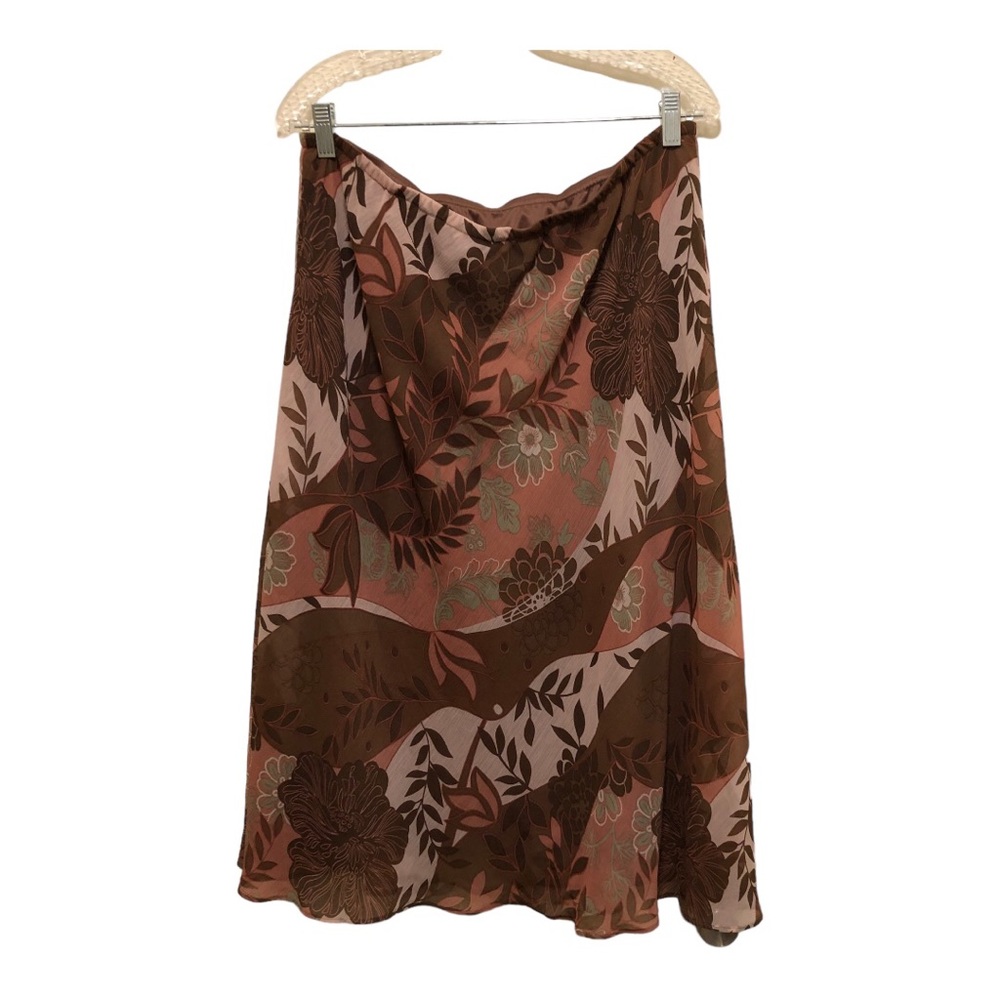 A-Line Elasticated Waistline Midi Skirt Women's Size 16 W Tan/Brown Multicolor